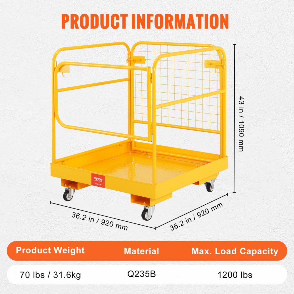 Plate-forme de travail Panier de travail 92x92cm en panier de sécurité Q235B Max. capacité de chargement jusqu'à 544 kg plateforme de chariot élévateur pour 1 à 2 personnes plateforme de travail pliable pour chariot élévateur pour un travail en hauteur en Plate-forme de travail Panier de travail 92x92cm en panier de sécurité Q235B Max. capacité de chargement jusqu'à 544 kg plateforme de chariot élévateur pour 1 à 2 personnes plateforme de travail pliable pour chariot élévateur pour un travail en hauteur en