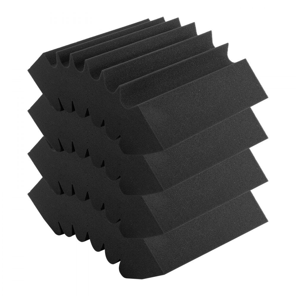 Akustikschaum-Akustikplatten 4er-Set, 42x16x30cm, selbstklebende schalldichte Wandpaneele, Akustikplatte, Akustikschaummatten für Studiowände & -decken, schwarz