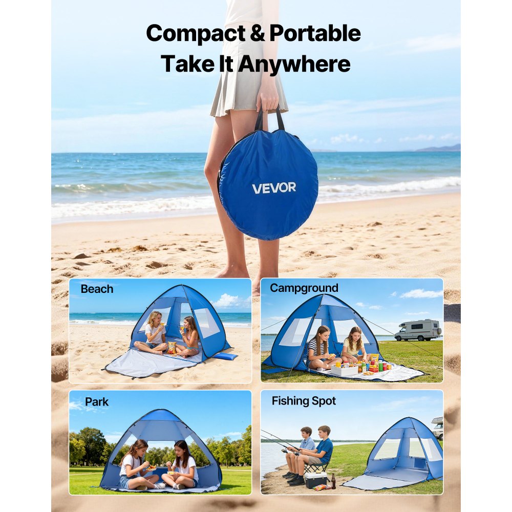Strandtent Zonnescherm voor 2 personen, UPF 50+ bescherming, draagbare strandtent met draagtas en metalen palen, compacte strandparasol voor kamperen, vissen, picknick, zonnetent Strandtent Zonnescherm voor 2 personen, UPF 50+ bescherming, draagbare strandtent met draagtas en metalen palen, compacte strandparasol voor kamperen, vissen, picknick, zonnetent