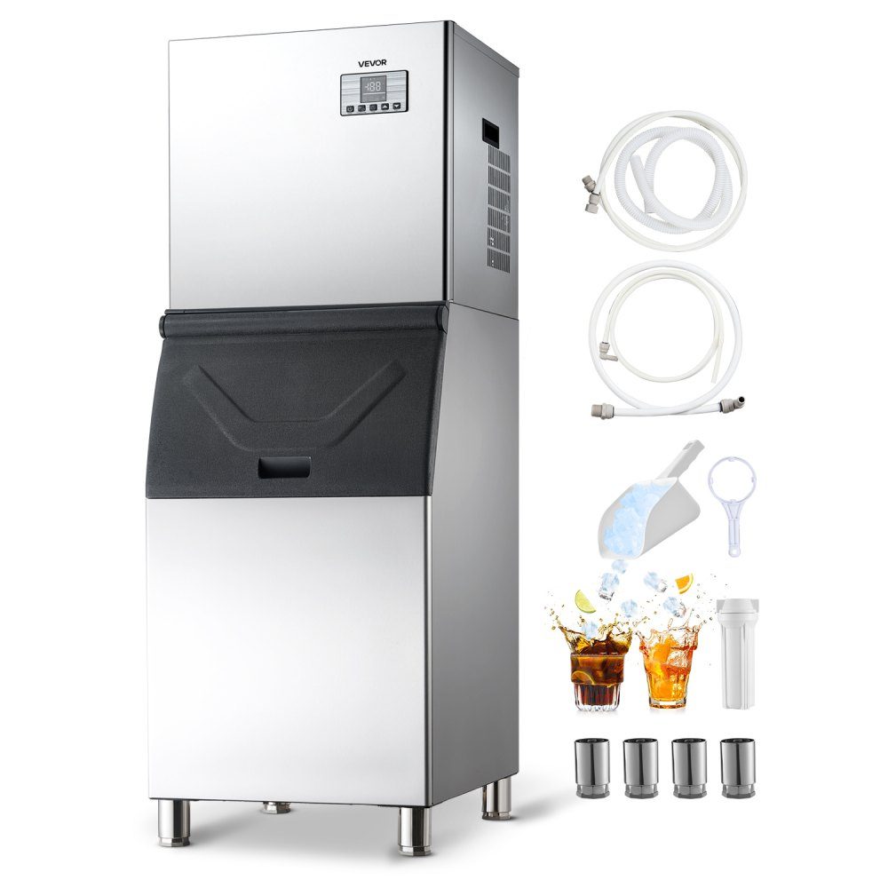 Commercial Ice Machine, 181kg/Day Ice Maker with 136kg Stainless Steel Storage Container, Automatic Self-Cleaning Ice Machine with Touch Screen for Bar, Cafe, Restaurant, Shop, Commercial