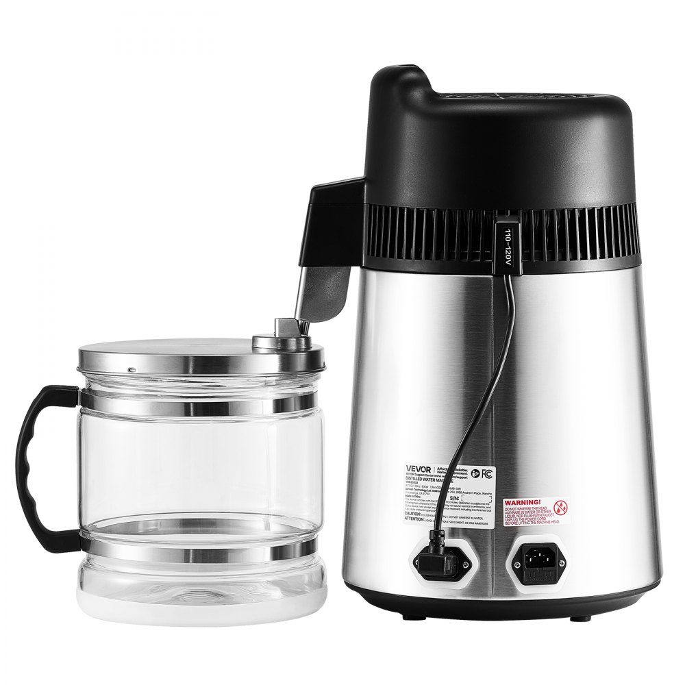 Wasserdestilliergerät 6L größerer Reinwasserfilter, 900W Glasdestilliergerät, Trinkwassergerät mit Edelstahlinnenraum zur Herstellung von sauberem Wasser, Wasserdestilliergerät Silber