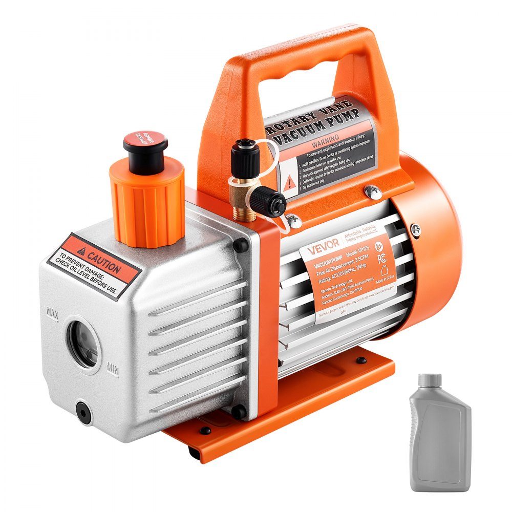 Vacuum Pump 99L/min HVAC Single Stage Rotary Vane AC Vacuum Pump for R134a R22 R410a Systems with Oil Bottle 4 Pole Motor 5Pa for Automotive Air Conditioning Resin Degassing