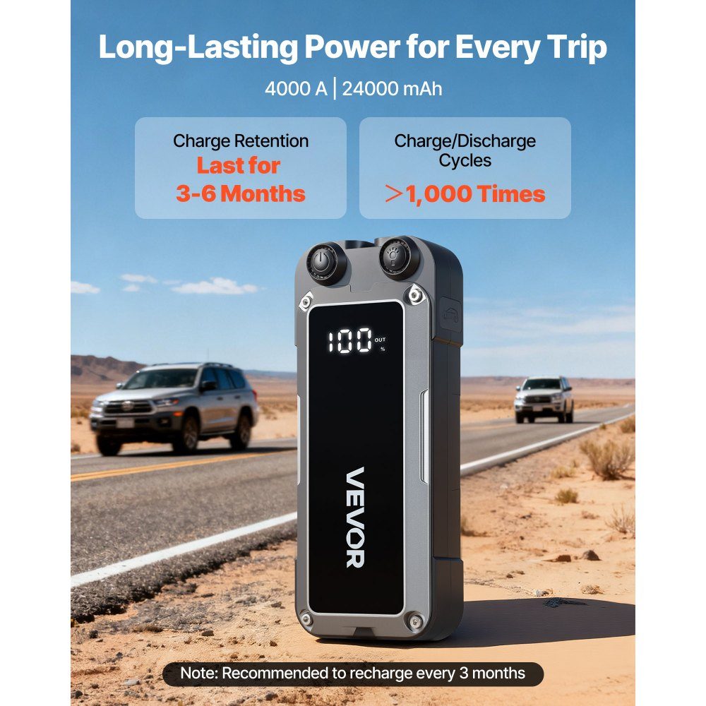 Starthilfe-Powerbank, Starthilfe 4000A Spitzenstrom mit LED-Taschenlampe & Kabel für Motoren bis 10L Benzin/8L Diesel, tragbarer Booster mit Schnellladung & Sicherheitsschutz für Notfälle