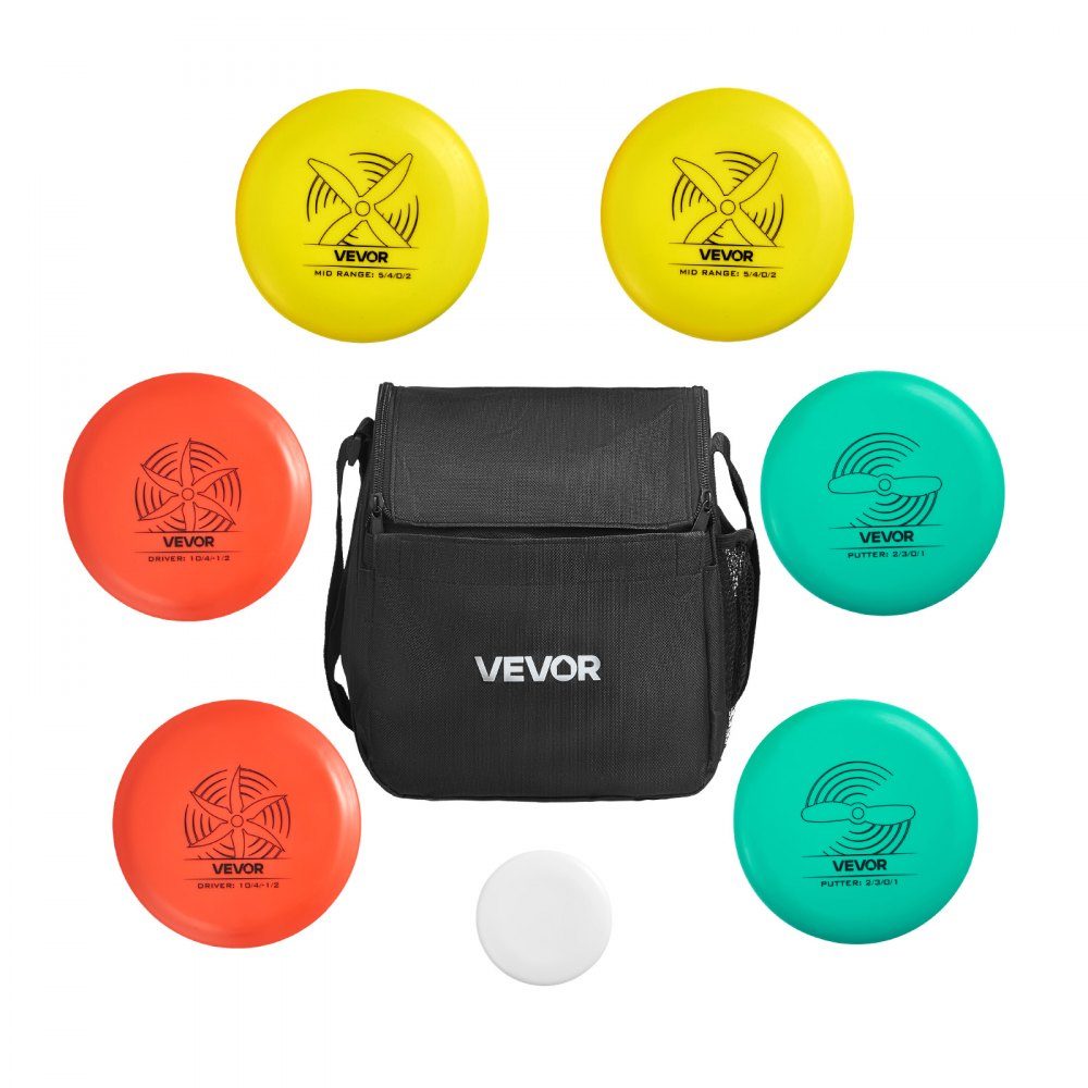 Disgolf Set of Disc Golf Discs (6 + 1 Pieces) for Beginners, Starter Set with Putter, Middle Class, Driver, Includes Mini Marker, Portable Backpack, for Garden, Lawn, Beach and Outdoor Park、