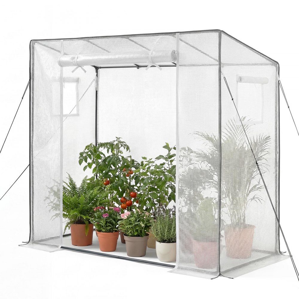 Greenhouse 195x77x146/168 cm, film greenhouse, tomato house with powder-coated steel frame, PE cover, roll-up zipper door & 2 windows, greenhouse for outdoor use