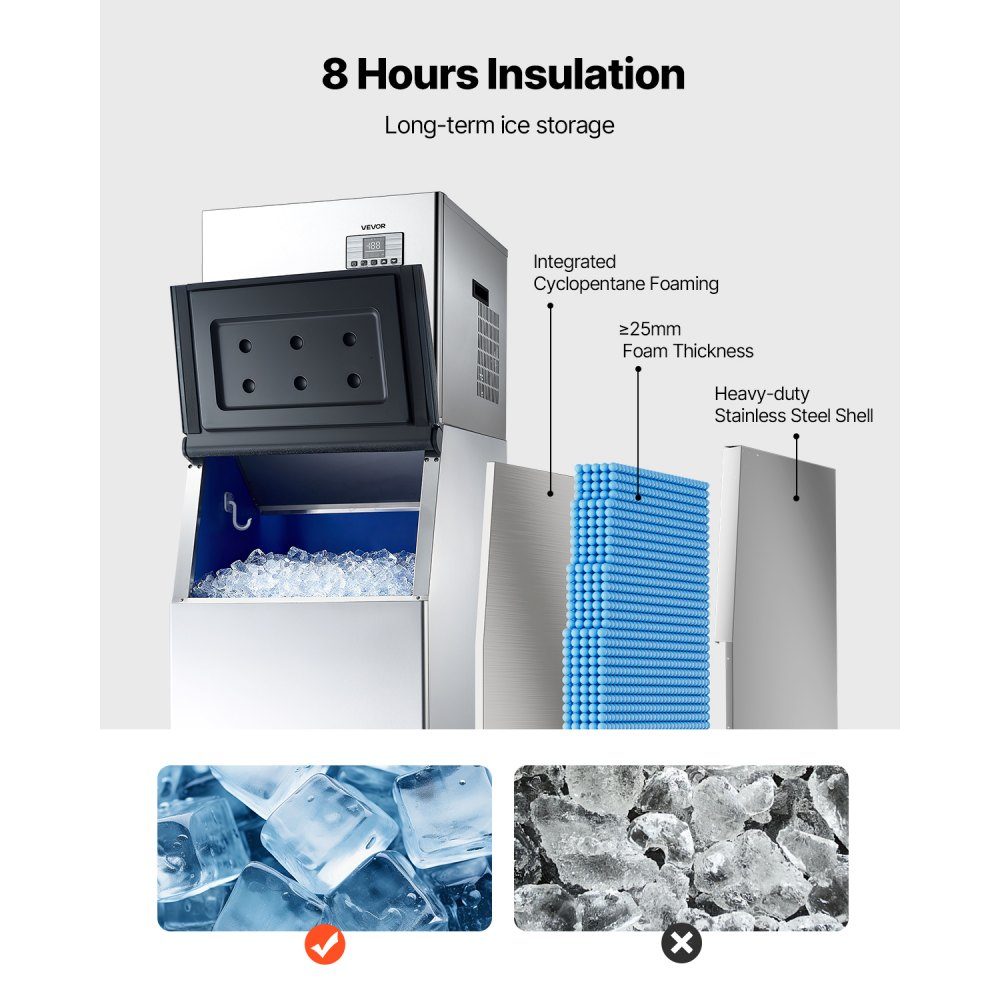 Commercial Ice Machine, 181kg/Day Ice Maker with 136kg Stainless Steel Storage Container, Automatic Self-Cleaning Ice Machine with Touch Screen for Bar, Cafe, Restaurant, Shop, Commercial