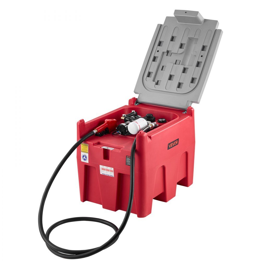 Portable diesel and petrol tank, 220L, 45L/min flow rate, diesel fuel tank with 12V transfer pump, 4m hose, automatic refueling nozzle, fuel transport transfer tank, red