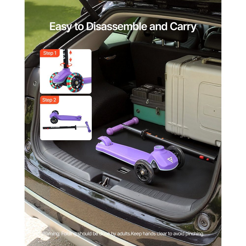 Trottinette (3 roues) à partir de 3 ans, trottinette de ville trottinette enfant avec roues lumineuses & guidon réglable en hauteur & plateau antidérapant & cadre aluminium léger, trottinette jusqu'à 75 kg, violet