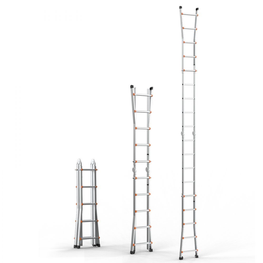 Telescopic A-Frame Ladder 5120mm Compact Aluminum Extension Ladder Multifunctional Folding RV Ladder for Homework Stairs Indoor Outdoor Roofs 150kg Load Capacity