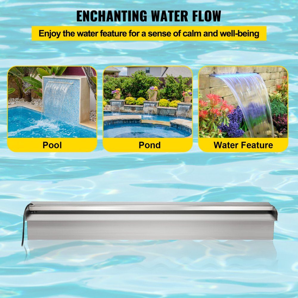 Waterfall Shower Pool Fountain LED 59.9 x 11.4 x 7.9 cm Pool Fountain 3.3 cm Water Fountain 2.2 cm Decoration Garden Pond