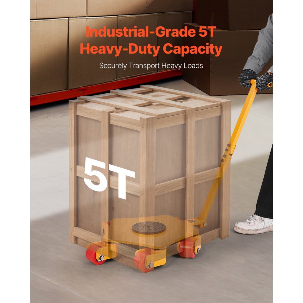 Machine Roller 4T, Machine Transport Roller, Machine Transport Roller with 360° Swivel Cap and PU Swivel Casters, Heavy Duty Industrial Machinery Furniture Trolley with Handle for Warehouse Workshop