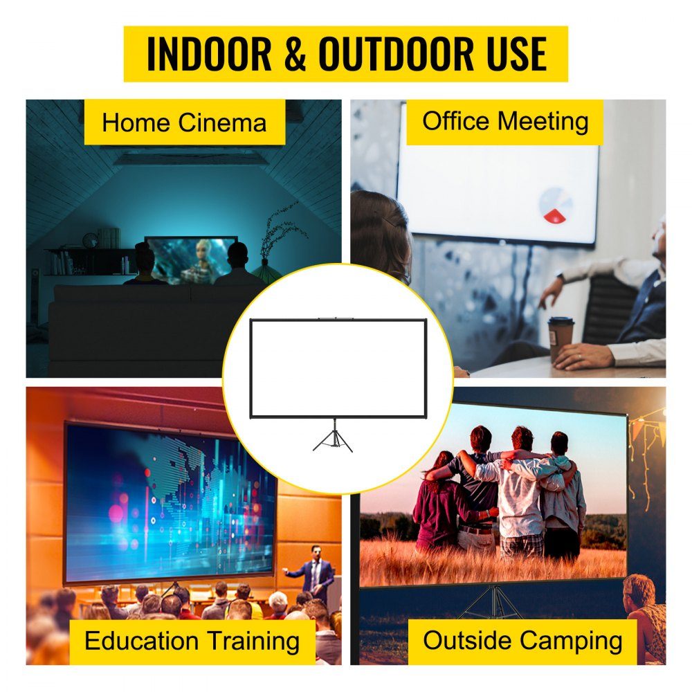 16:9 Projector Screen, 4K HD Tripod Screen, Projection Screen 200x113cm, Presentation Wall, 160 Degree Viewing Angle, Screen 200-250cm Height Adjustable, Ideal for Home Theater, Meeting Rooms, Weddings