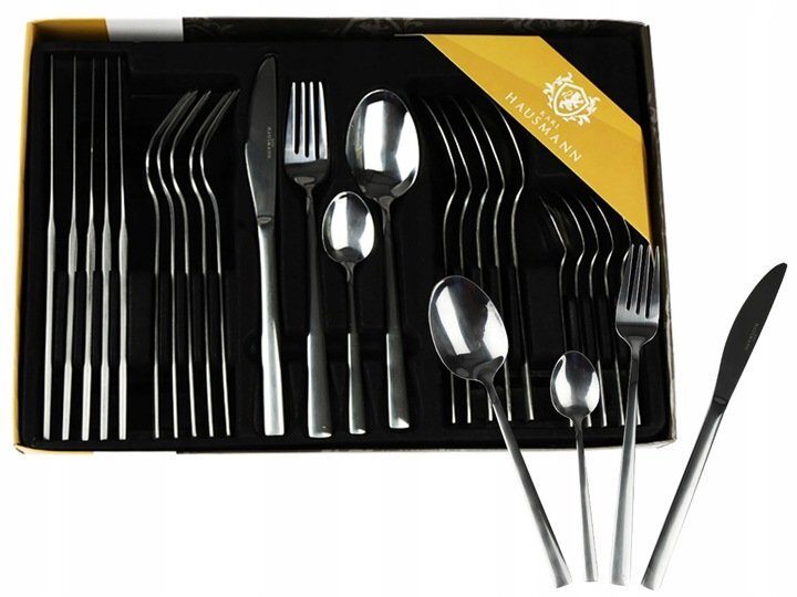 Karl Hausmann Design-Besteckset für 6 Personen, 24 Elemente, Stahl, gerader Stahl, Silber, 24-teilig.