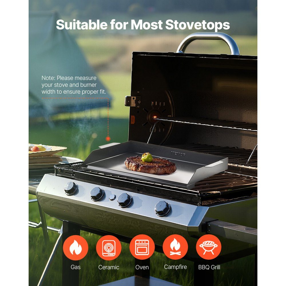 Grill Plate Grill Pan Carbon Steel Universal Rectangular Plate (502x370mm) with Flat Top Gas Grill Grill Plate for BBQ Grill Teppanyaki Portable Family Cookware with Handle