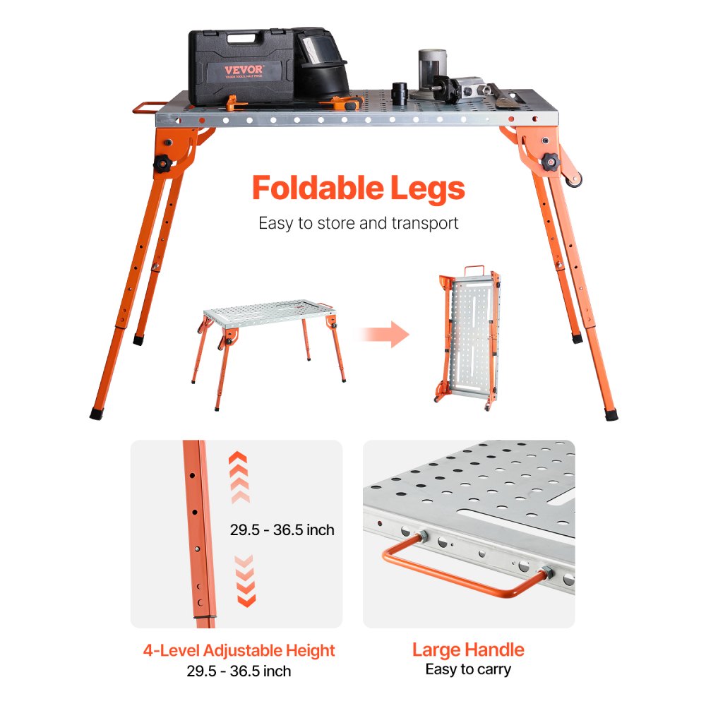 Opklapbare lastafel 533 x 1118 mm, draagvermogen 226 kg, werktafel met 4-traps hoogteverstelling, werkbank met 6 gereedschapsplaatsen en 16 mm montagegaten voor het repareren van lasconstructies Opklapbare lastafel 533 x 1118 mm, draagvermogen 226 kg, werktafel met 4-traps hoogteverstelling, werkbank met 6 gereedschapsplaatsen en 16 mm montagegaten voor het repareren van lasconstructies