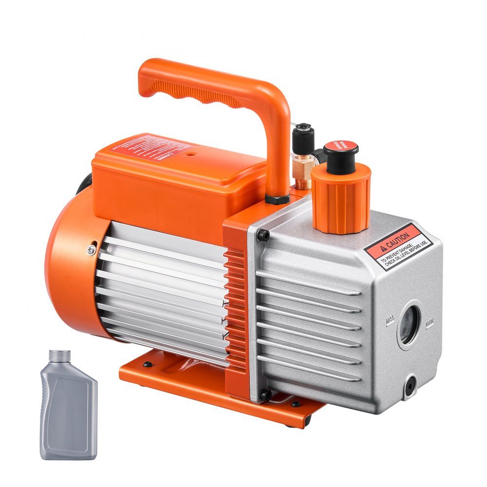 Vakuumpumpe 6 CFM HVAC 2-stufige Drehschieber-Vakuumpumpe für R134a R22 R410a-Systeme Auto-AC-Vakuumpumpensatz mit Ölflasche zur Harzentgasung für die Wartung von Autoklimaanlagen