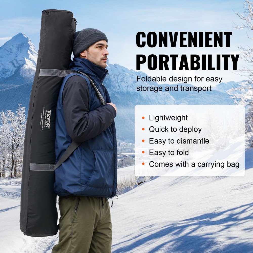 Tente de pêche sur glace portable, tente de pêche sur glace pour 3-4 personnes, tente de pêche, parapluie de pêche, cabane de glace thermique pour la pêche d'hiver, tente avec ancres, cordes, sac de transport, 2,3 x 2,3 x 2 m, noir