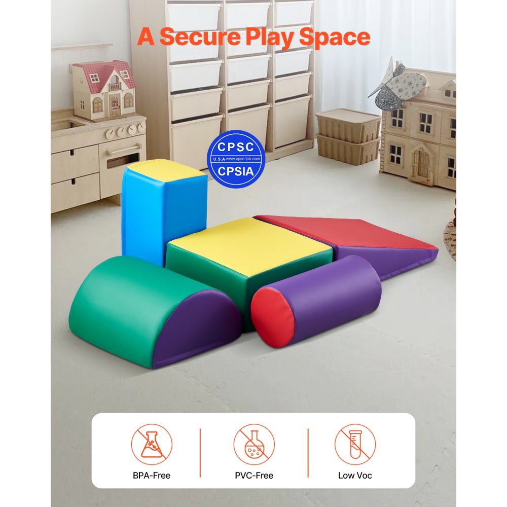 Weiche Bausteine, 5-teiliges Set, Schaumstoffbausteine ​​für Kleinkinder von 6 Monaten bis 3 Jahren, große PU-Lederbausteine, Indoor-Kletter- und Krabbelaktivitätsspielset zum Krabbeln und Rutschen
