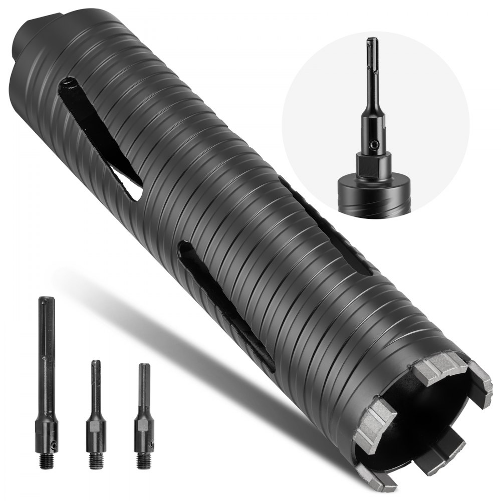 Core drill bit φ 64 mm 241 mm drilling depth, M16 internal thread, dry diamond core drill core hole drill with 3 adapters pilot drill hex key for reinforced concrete brick masonry