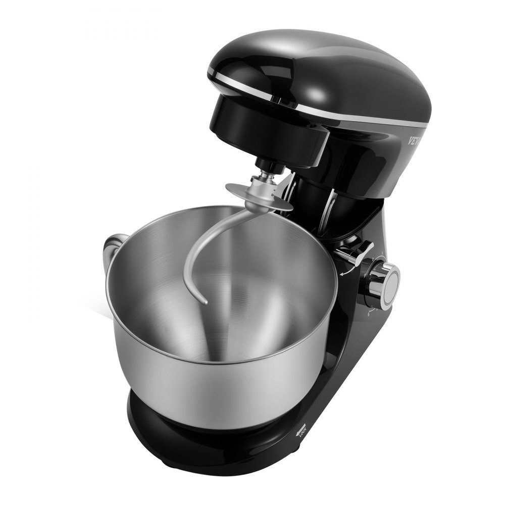 Robot culinaire Mélangeur de pâte 1400 W 5,68 L Robot culinaire à tête inclinable Bol en acier inoxydable Crochet pétrisseur Fouet Grattoir Robot culinaire domestique pour la cuisson et le mélange Noir