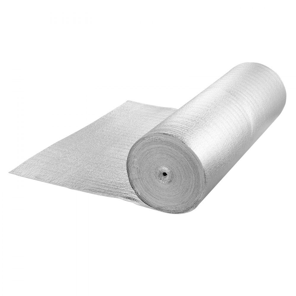 Dubbele reflecterende isolatierol, stralingsbarrière met schuimkern, 3,2 mm, 48 "x 100 ft, dubbelzijdig warmtereflecterend bord gemaakt van aluminiumfolie en EPE-schuim, thermische isolatierol voor ramen en camperdaken