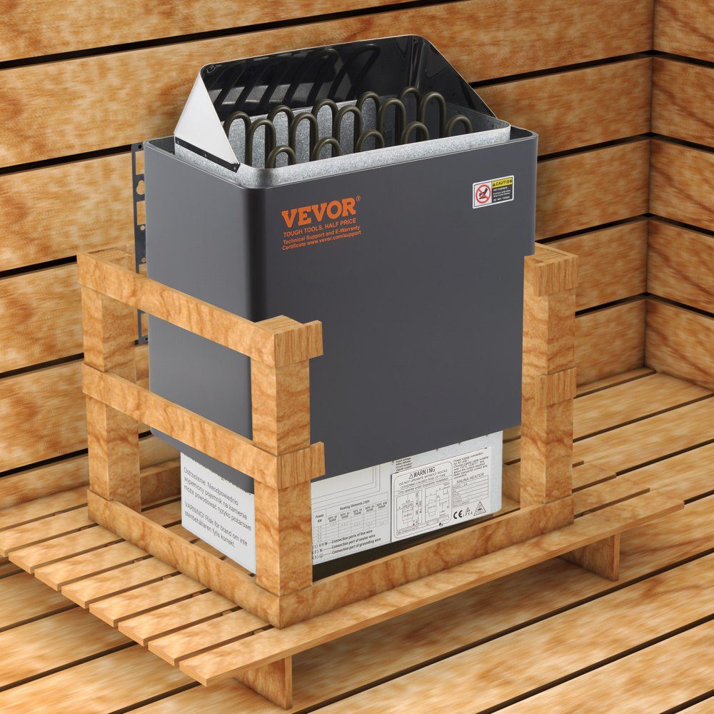 Saunaofen 9 KW, Sauna-Elektroherd 380 V – 415 V, Edelstahl-Saunaofen, elektrischer Saunaofen 2 Modi (Temperatur, Zeit), mit externem Steuergerät & 3M-Temperatursensor (Saunastein nicht im Lieferumfang enthalten)