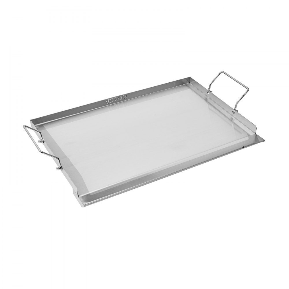 Plaque de gril Poêle à griller Plaque rectangulaire universelle en acier inoxydable (585 x 365 mm) avec dessus plat, plaque de cuisson à gaz pour barbecue Teppanyaki, batterie de cuisine familiale portable avec poignée
