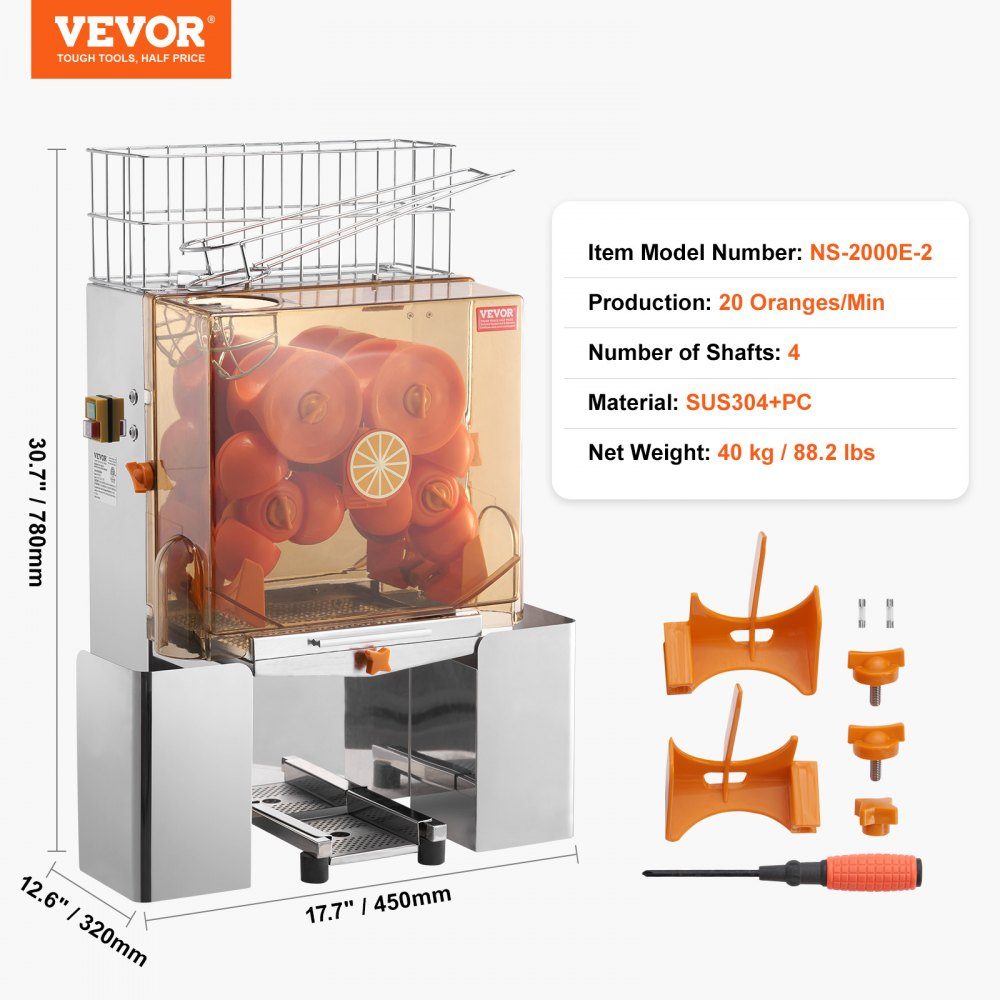 Commercial Orange Juicer, 120W Automatic Juicer, Stainless Steel Orange Juicer for 20 Oranges per Minute, with Pull Out Filter Box, PC Cover, Citrus Juicer, Electric Citrus Juicer