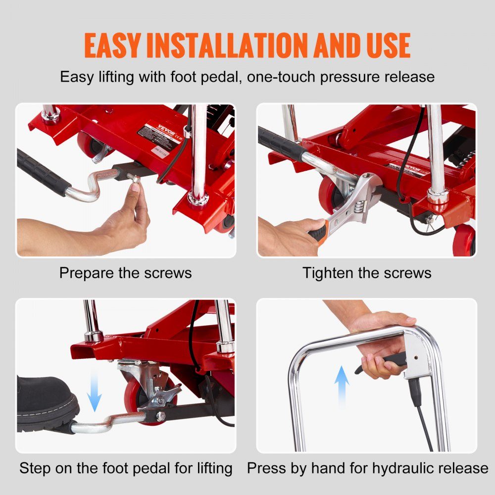Table élévatrice à ciseaux hydraulique capacité de charge 230 kg chariot à table élévatrice plage de levage 220-720 mm table élévatrice atelier 700 x 450 mm plate-forme chariot élévateur à ciseaux ciseaux simples rouge usines entrepôts supermarchés
