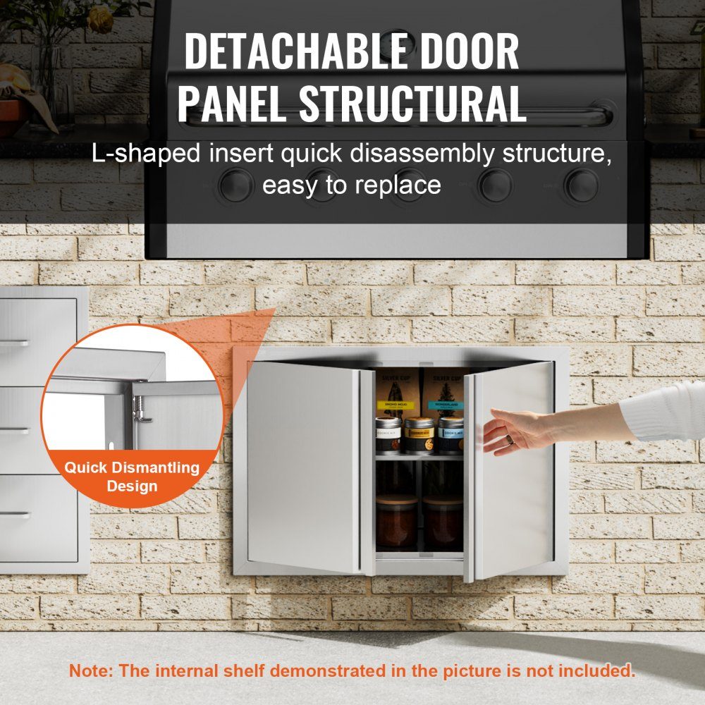 Porte d'accès au gril 710x482mm Double porte de cuisine extérieure encastrée en acier inoxydable, porte murale verticale avec poignées rétractables pour Grill Island Grill Station armoire extérieure
