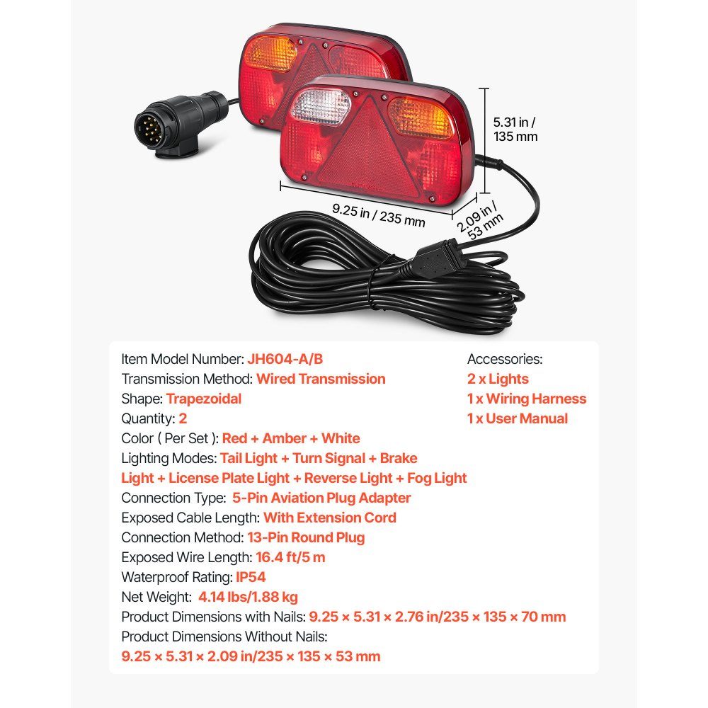 Anhängerbeleuchtung Anhängerbeleuchtung 2 Stück mit 6 Modi (Bremslicht/Blinker/Rücklicht/Kennzeichen/Rückfahrlicht/Nebelscheinwerfer), Anhängerbeleuchtung Set mit Kabelbaum für LKW
