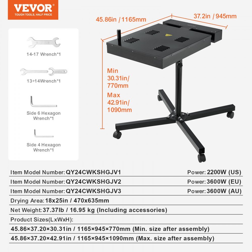 Flash Dryer 470x635mm Quick Dryer for Screen Printing Temperature Control 0-400°C Heavy Duty Screen Printing Dryer with Height Adjustable Stand 360° Rotation T-Shirt Curing Machine