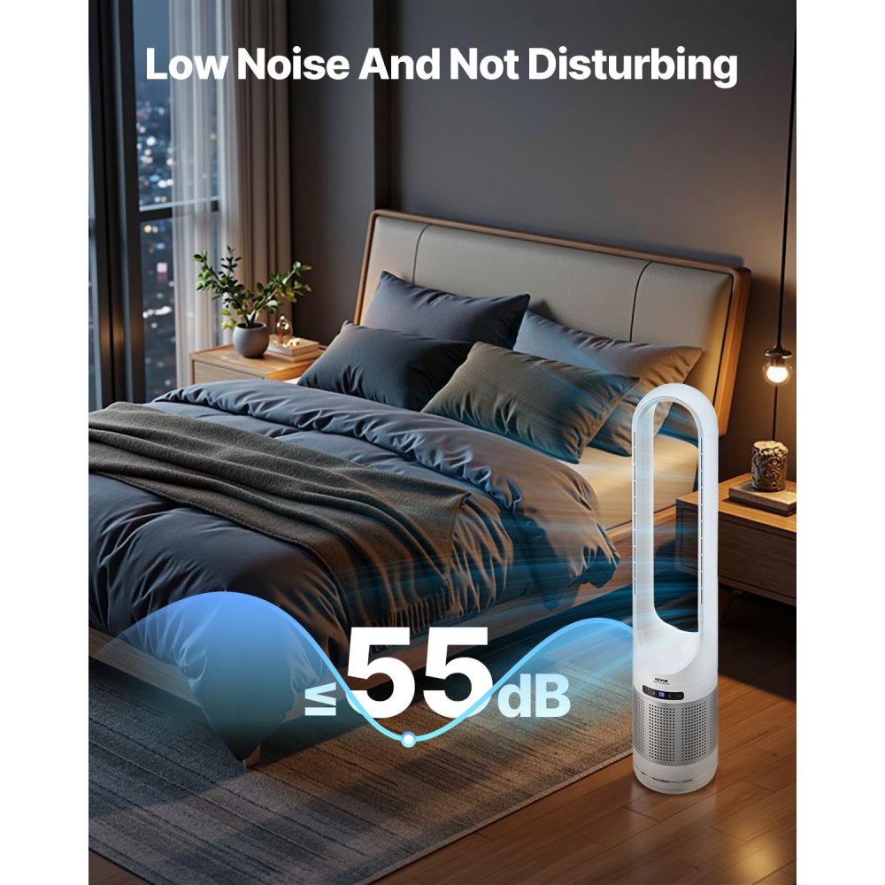Torenventilator zonder blad, snelle ventilator op voetstuk van 4,7 m/s, 80° oscillerende ventilatoren met 8 snelheden, timer van 8 uur, H13 HEPA-filtering, afstandsbediening en luchtzuiveringsmodus Torenventilator zonder blad, snelle ventilator op voetstuk van 4,7 m/s, 80° oscillerende ventilatoren met 8 snelheden, timer van 8 uur, H13 HEPA-filtering, afstandsbediening en luchtzuiveringsmodus
