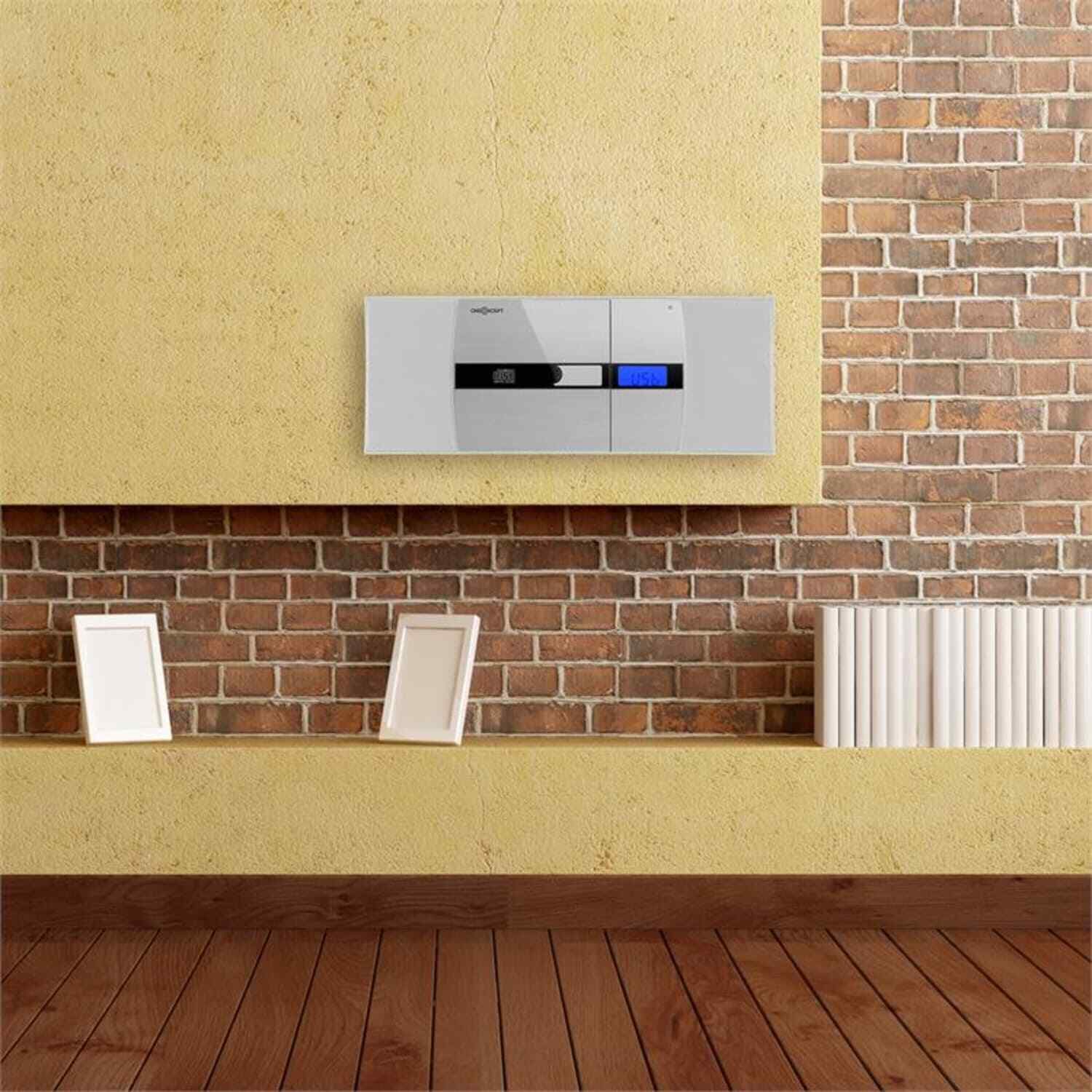 Vertical stereo system, micro CD player, wall radio tuner, alarm clock, USB audio
