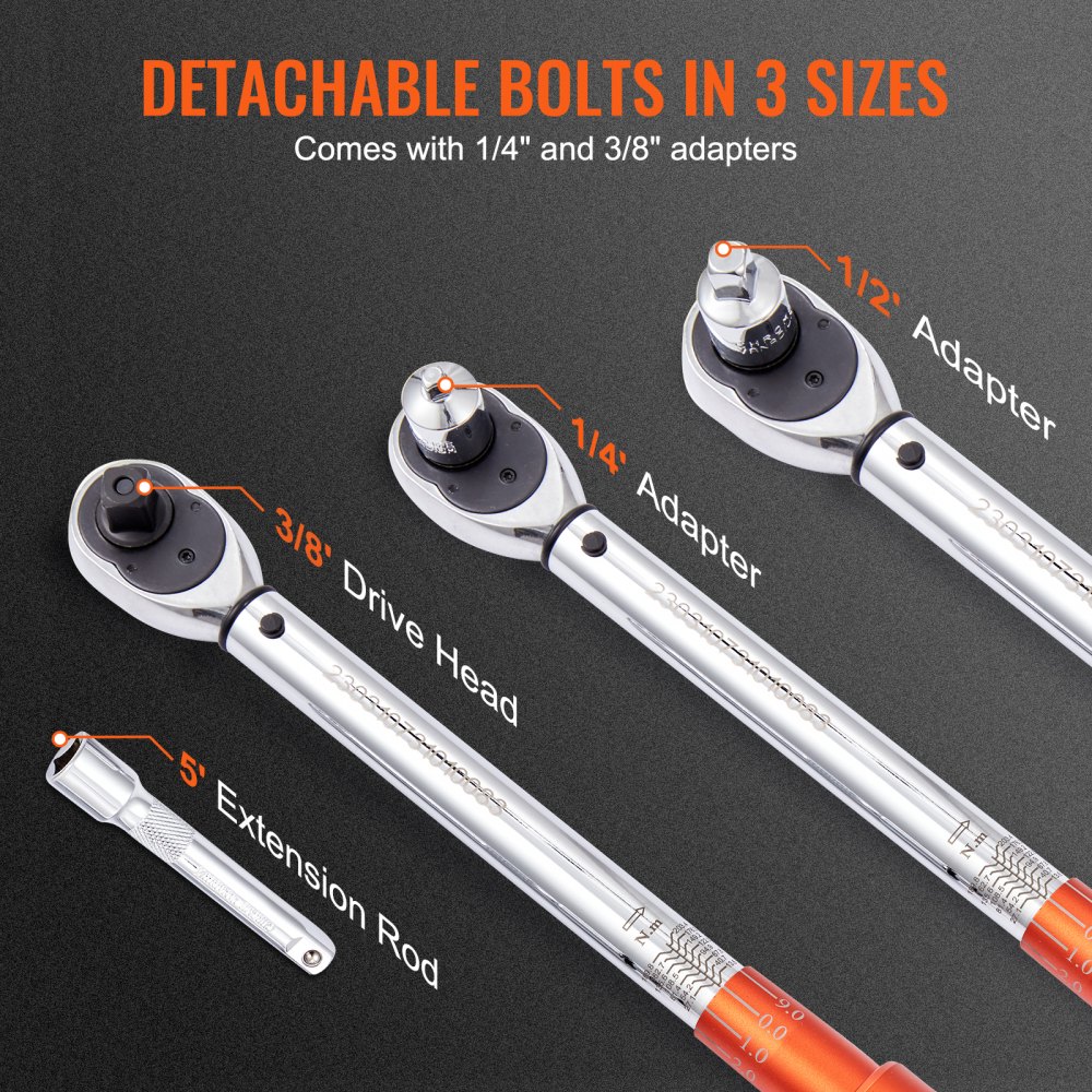 Drehmomentschlüssel 12,7 mm, 14–204 Nm Drehmomentschlüssel-Fahrrad- und Motorrad-Set, ±3 % Fehlergenauigkeit mit Verlängerungsstange 127 mm, 12,7–9,525 mm und 12,7–6,35 mm Adapter, Ratschenkopf mit 72 Zähnen Drehmomentschlüssel 12,7 mm, 14–204 Nm Drehmomentschlüssel-Fahrrad- und Motorrad-Set, ±3 % Fehlergenauigkeit mit Verlängerungsstange 127 mm, 12,7–9,525 mm und 12,7–6,35 mm Adapter, Ratschenkopf mit 72 Zähnen