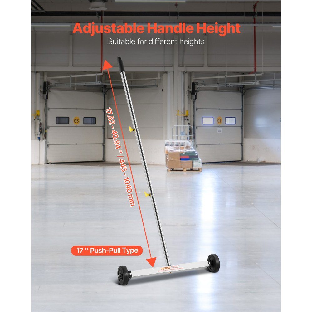 Magnetic sweeper Magnetic sweeper with wheels 43 cm, 4.5 kg load capacity, magnetic broom with adjustable handle, for picking up nails and screws, cleaning for garages, roof projects