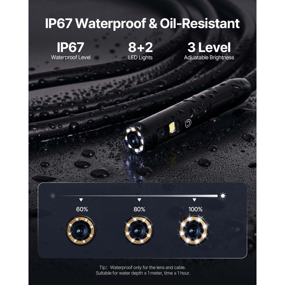 Endoscope Camera with Light Triple Lens Industrial Endoscope 4.5" IPS Screen Inspection Camera 1920x1080 Waterproof Pipe Camera Car Engine Sewer HVAC Duct Inspection
