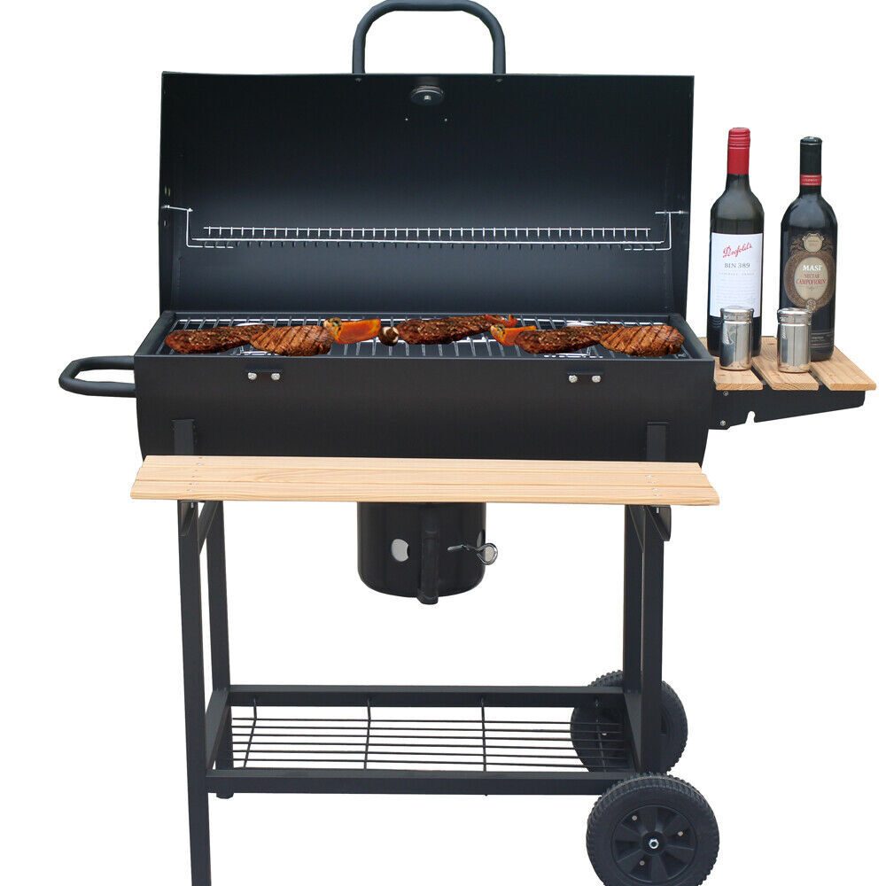 BBQ Holzkohlegrill Grill Smoker Set mit Deckel Camping Outdoor Seitenregal
