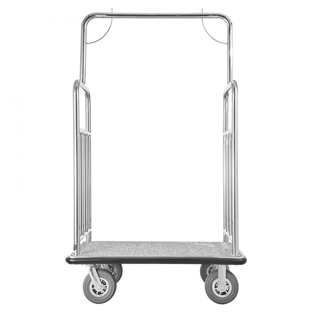 Hotel Luggage Cart, 1,000 Pound Capacity, Hotel Cart, Bellboy Cart, Luggage Cart, Valet Cart with Gray Carpet Floor and 8" Rubber Wheels, Ideal for Hotels, Condos, Resorts, Silver