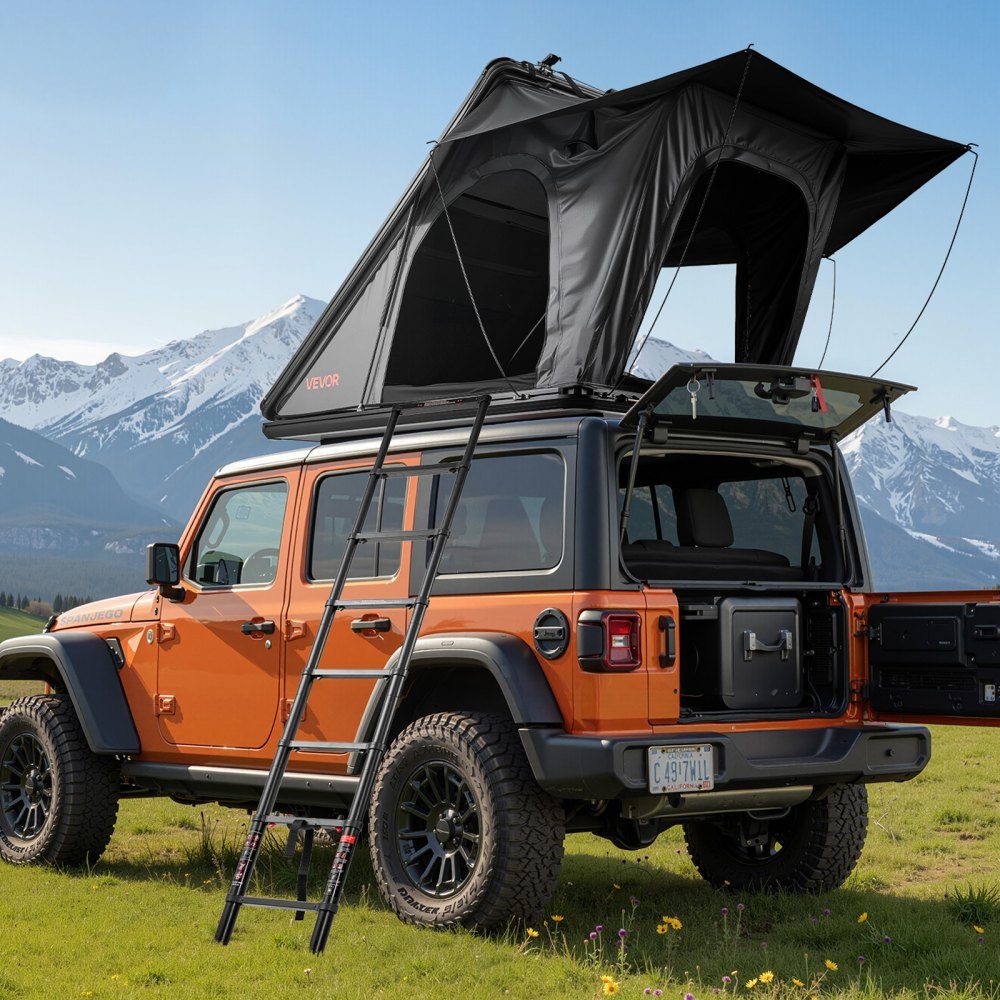 Tente de toit de voiture à coque rigide pour 2-3 personnes, tente de camping en aluminium avec éclairage LED tricolore et 1 fenêtre, imperméable et coupe-vent, pour pick-up Jeep SUV, 256 x 222 x 152 cm (déplié)
