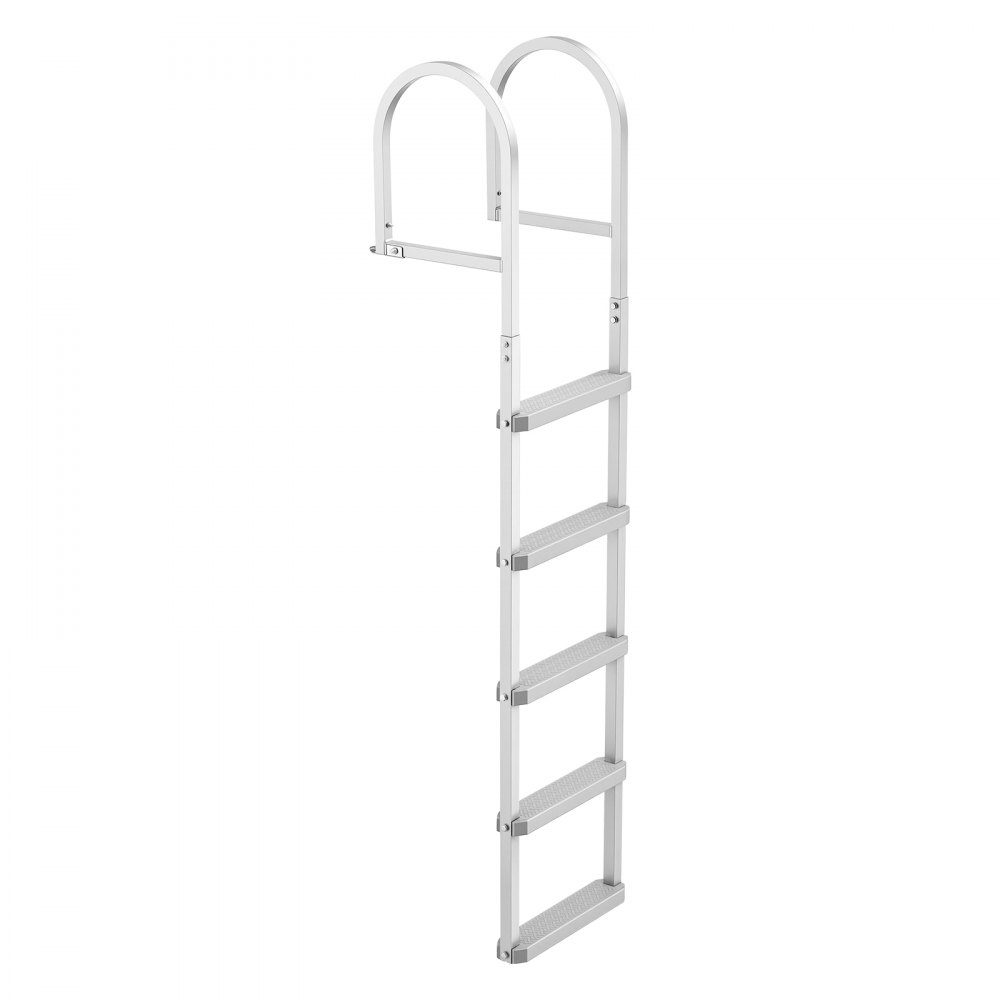 Dock Ladder, Detachable Boat Ladder with 5 Non-Slip Steps, Wide Pedals and Handrail, Pool Ladder with 500lb Load Capacity Aluminum Alloy, Entry Ladder for Docks, Pools, Lakes, Yachts, Silver
