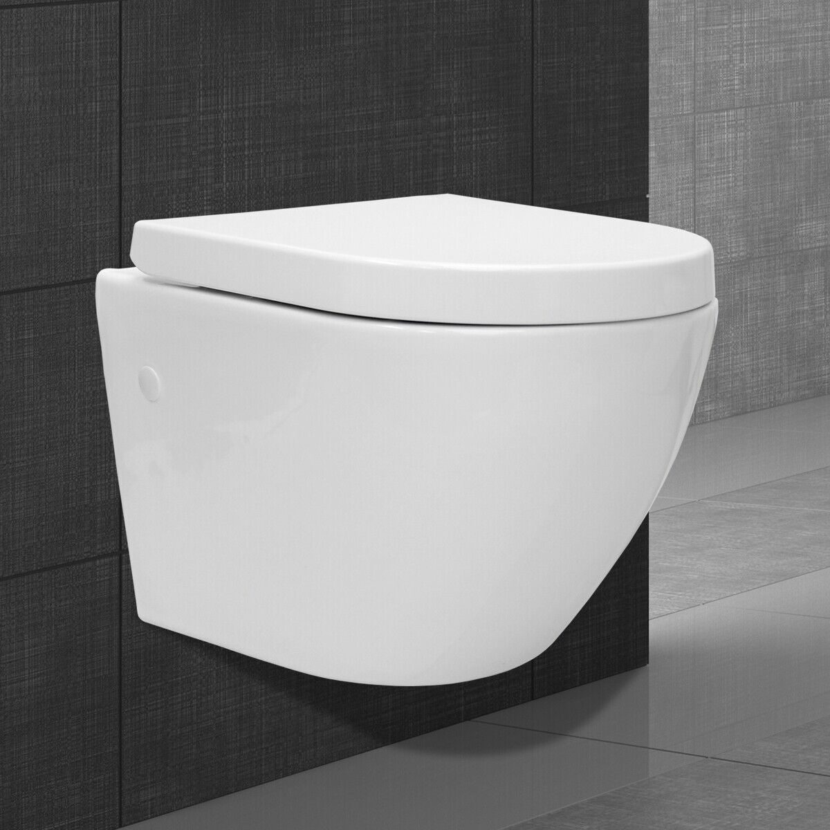WC suspendu sans rebord, WC sans rebord à chasse d'eau avec siège à fermeture douce