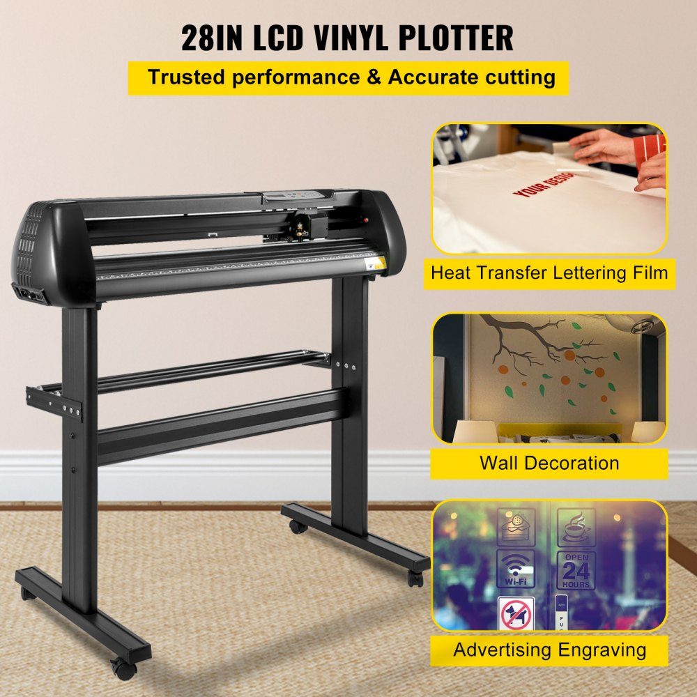 Snijplotter, plottermachine Max. 720 mm papiertoevoer, vinyl snijplotter, folieplotter, vinyl snijplottermachine, snijnauwkeurigheid 0,01 mm, hobbyplotter, 3 messen Incl