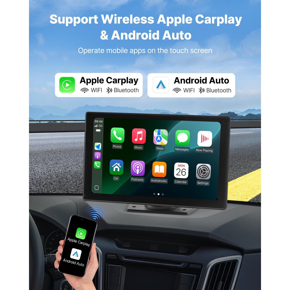 Kabelloses Autoradio (228,6 mm) HD-Radio mit Touchscreen, kompatibel mit Apple CarPlay & Android Auto, CarPlay-Bildschirm mit Rückfahrkamera, Sprachsteuerung, Mirror Link, Bluetooth-GPS-Navigation Kabelloses Autoradio (228,6 mm) HD-Radio mit Touchscreen, kompatibel mit Apple CarPlay & Android Auto, CarPlay-Bildschirm mit Rückfahrkamera, Sprachsteuerung, Mirror Link, Bluetooth-GPS-Navigation