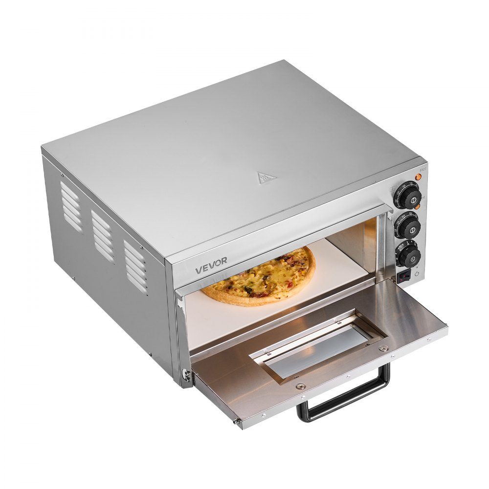 Commercial Countertop Pizza Oven, 16 Inch Cover Layer, Stainless Steel Electric Pizza Oven with Stone and Handle, Multipurpose Indoor Pizza Machine for Baking Pretzels in Restaurant at Home