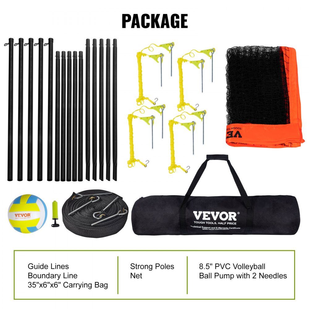 Volleyball Net Height Adjustable Volleyball Net Set, 4.3x2.2m Portable Beach Volleyball Net, Orange Volleyball Net, Foldable Volleyball Net with Volleyball & Carry Bag, for Garden, Beach
