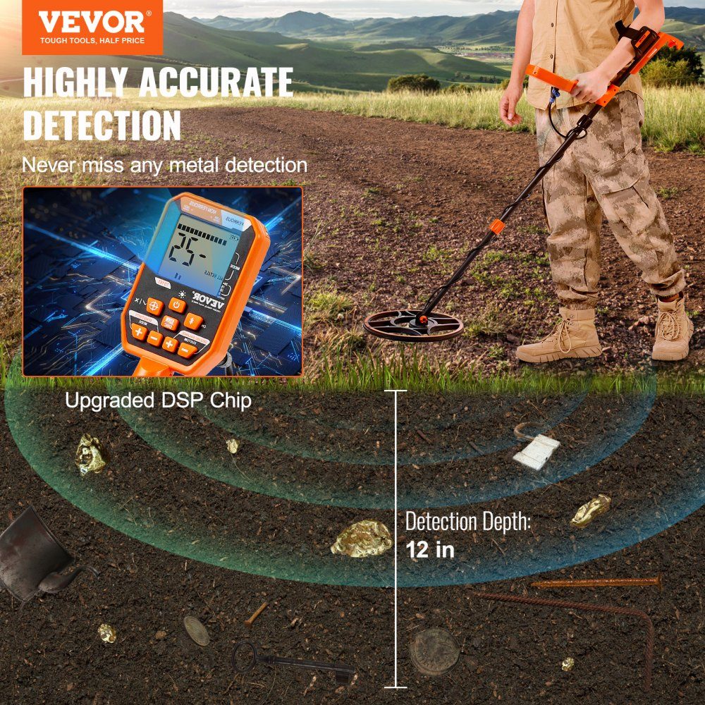 Metaaldetector professioneel, metaaldetector met zoekspoel van 30 cm, 7 modi, IP68 duikdiepte tot 3 m goudzoeker met verstelbare handgreep gouddetector inclusief precisie-lokalisatieapparaat voor Bluetooth-headsets
