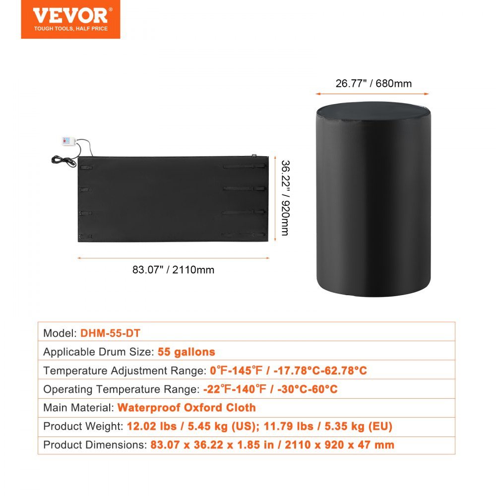 208L Fassheizung 1300W -17,78-62,78°C Einstellbarer unabhängiger Thermostat