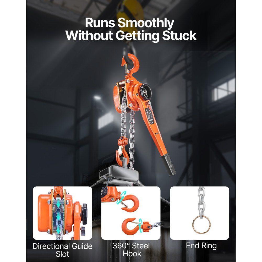 Lever Hoist, 3 Ton Capacity Hand Chain Hoist, 6m Lift, G80 Alloy Steel Chain with Mechanical Double Pawl Brake, 360° Swivel Hooks, Ratchet Hoist for Warehouse Construction, Garage