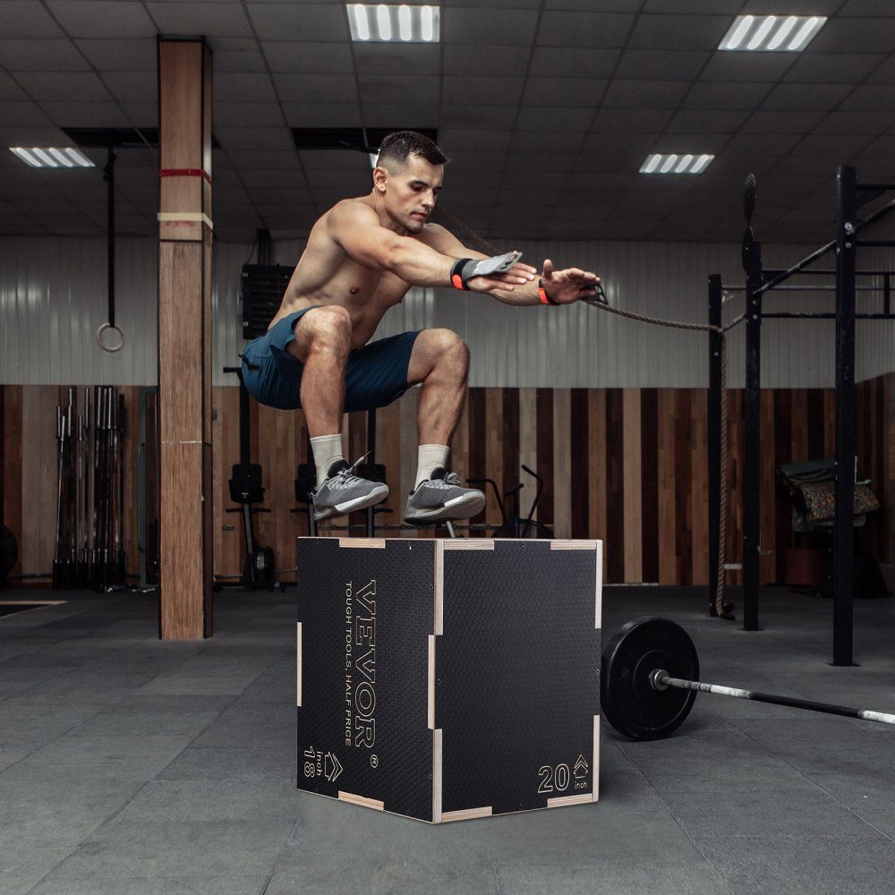 3 in 1 Plyometrische Jump Box 20/18/16 Inch Plyo Box, Jump Box Jump Box 204 kg draagvermogen, fitnessoefening Step Up Box voor thuistraining, sprongkrachttraining, zwart, in hoogte verstelbaar